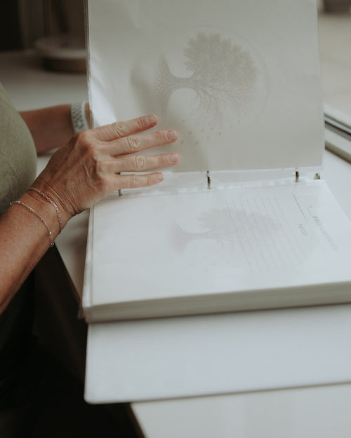 The Legacy Planner open to a tabbed section with the tree of life watermark